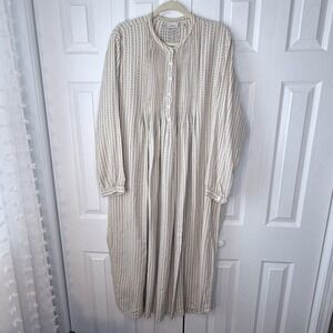 Vtg LL Bean Dobby Nightgown Flannel Ivory/Blue Pintuck‎ Cottagecore Women's 2XL